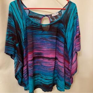 Colorful Striped Women's Top with Batwing Sleeves